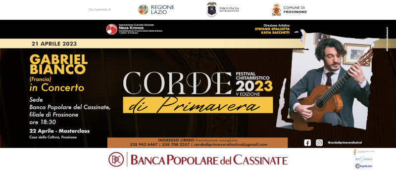 Festival Corde di Primavera: il concerto di Gabriel Bianco nella filiale di Frosinone